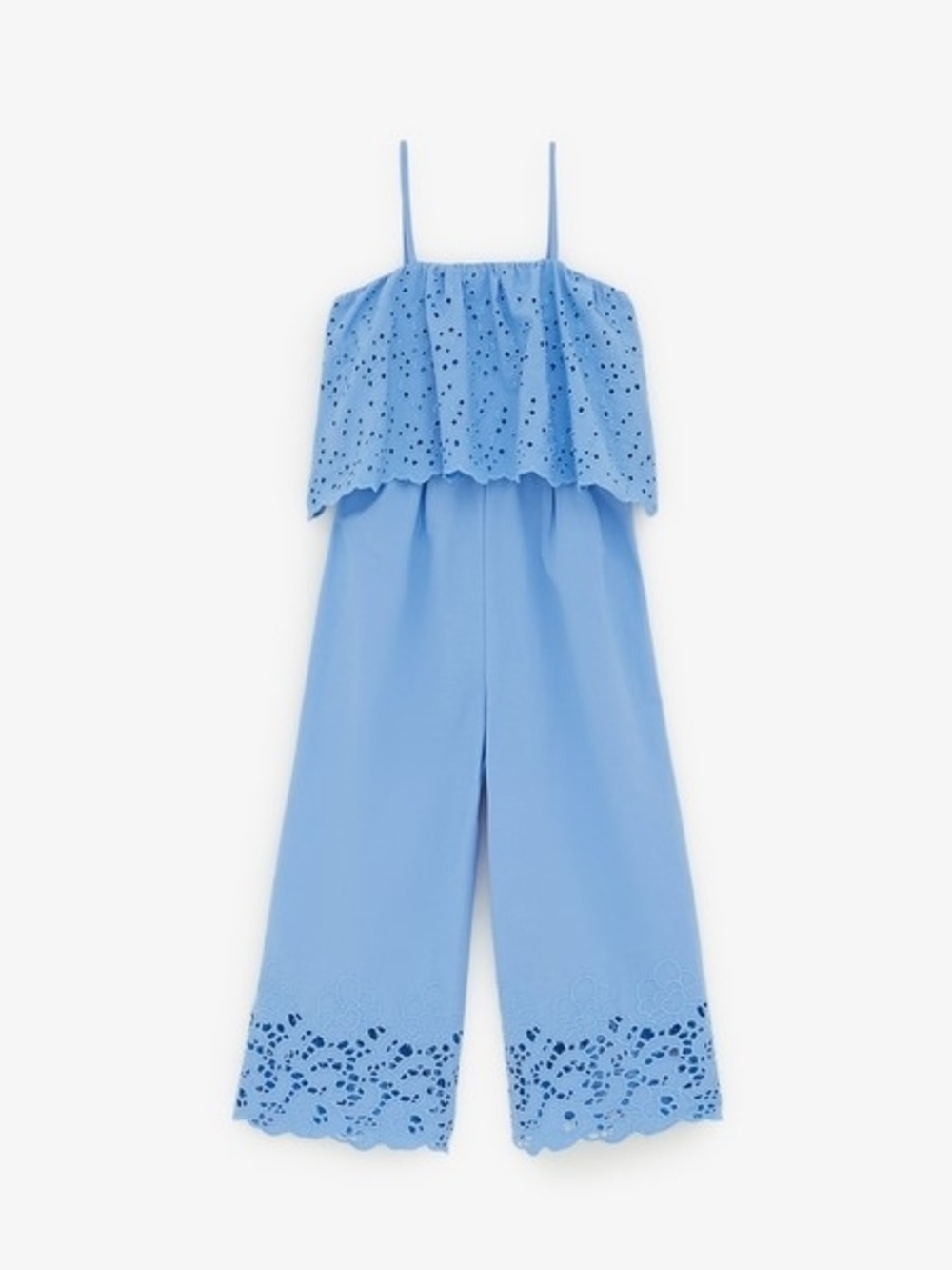 Zara Sky Blue Eyelet Layered Strap Jumpsuit